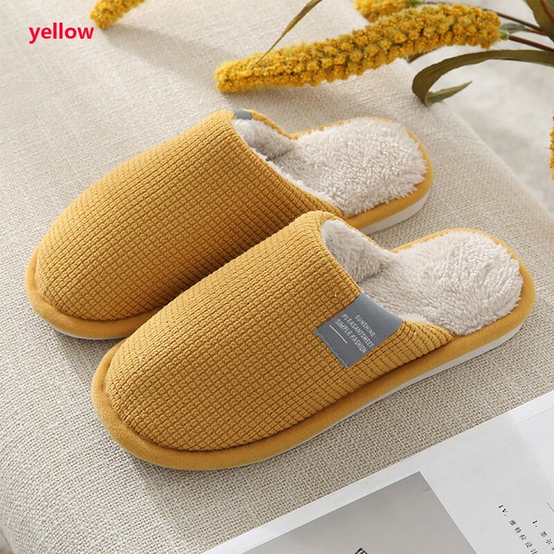 Women Indoor Slippers Warm Lovers Home Slipper Anti Slip Autumn Winter Shoes Household Floor Soft Indoor Flat Cotton Home Shoes: yellow / 38-39