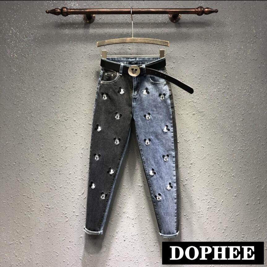 Printemps/été lourd dessin animé souris brodé jean personnalité étudiant Harem pantalon femmes mince Denim pantalon
