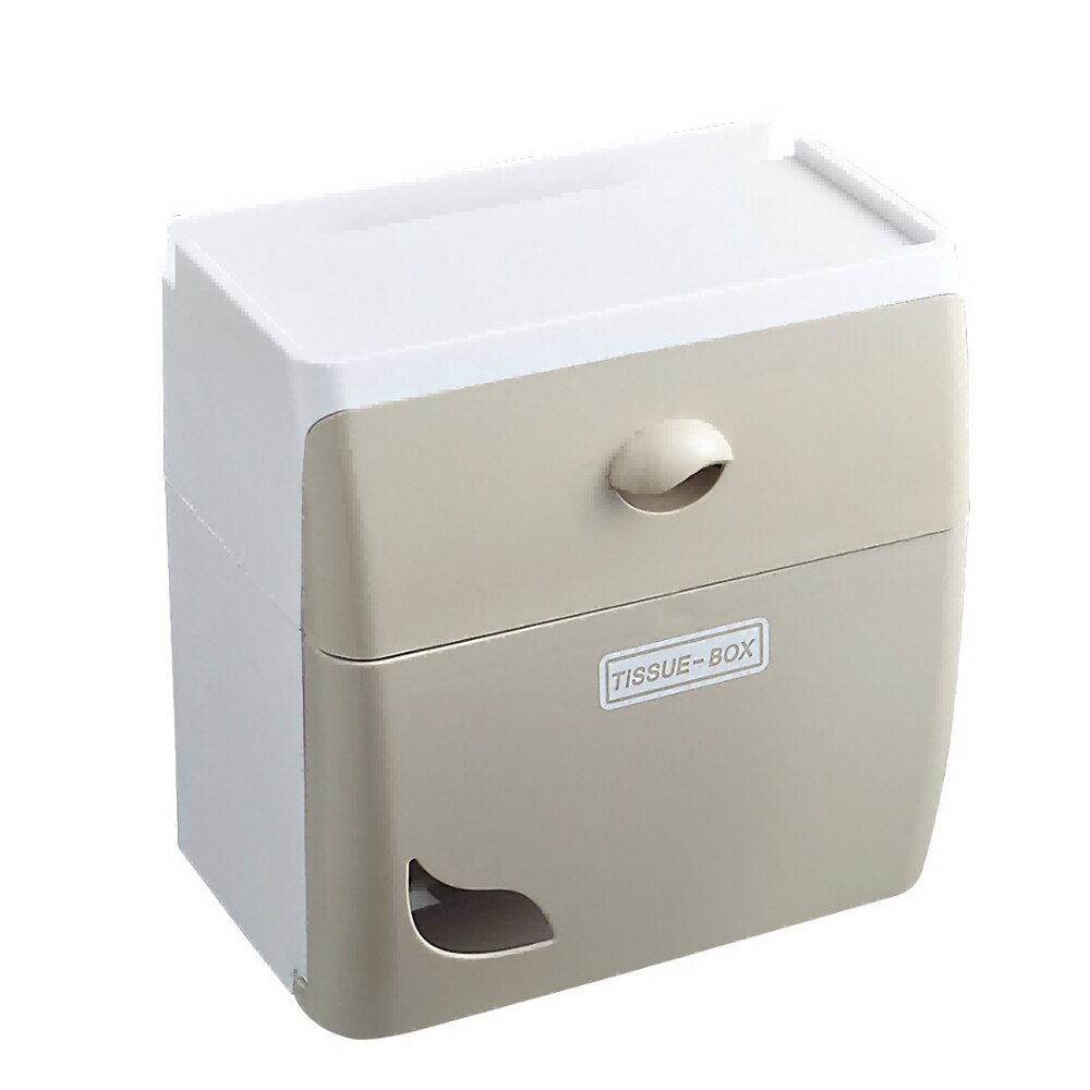 Three-in-one Tissue Box Toilet Paper Holder Waterproof Wall Mounted Paper Tray Roll Paper Tube Storage Box Bathroom: Beige