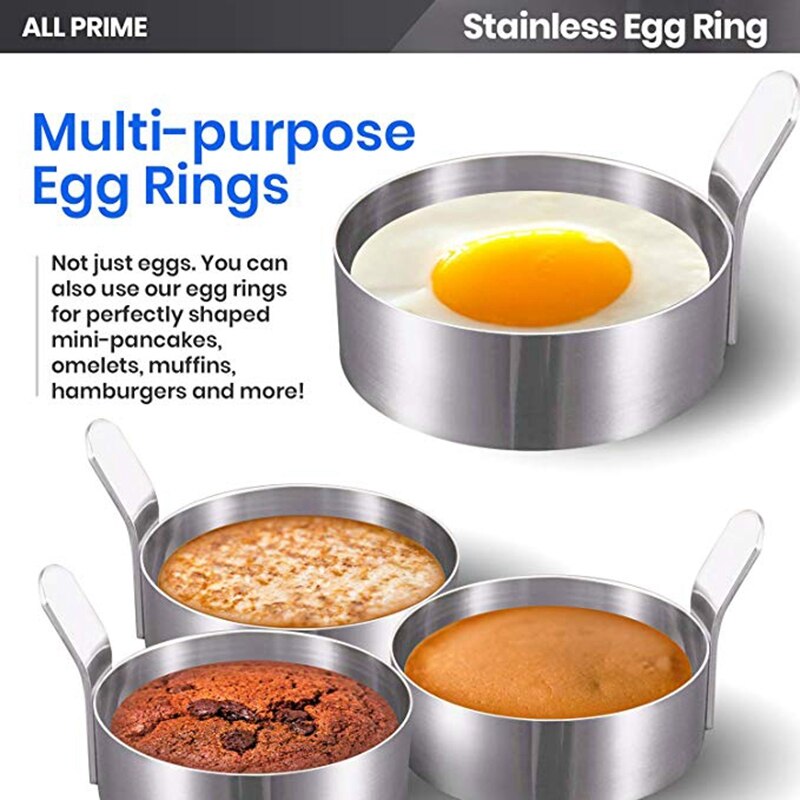 4 stuks roestvrijstalen eierringen voor het bakken van eieren eiervormer antiaanbak kookringen omeletvorm inclusief 1 eierscheider keuken