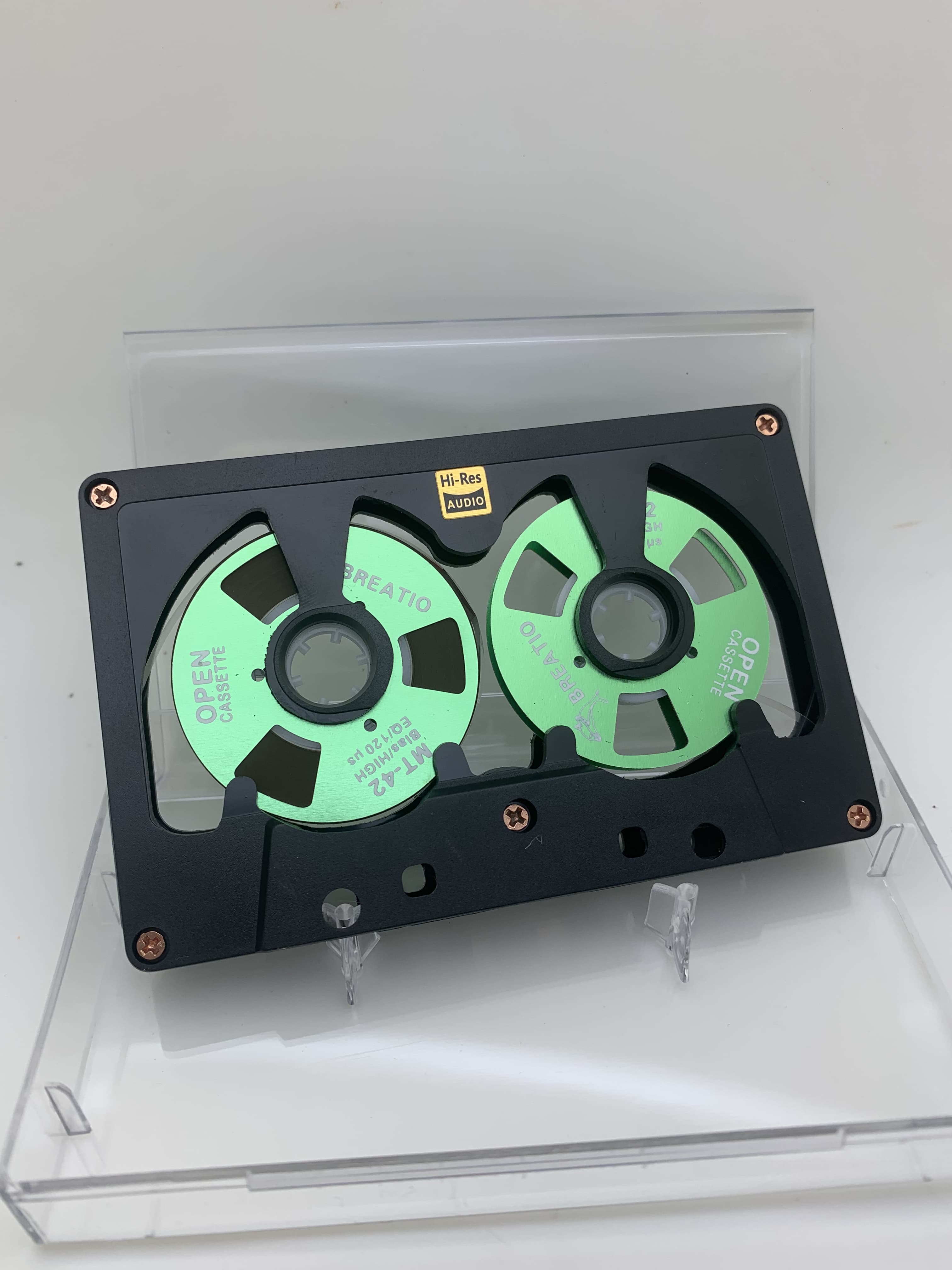 Audio Cassette Reel to Reel Cassette 50 Minute Blank Tape Double Sided Metal Reel Open Case Self-made: green