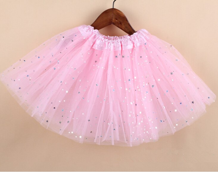 Børn baby stjerne glitter dans tutu nederdel til pige paillet 3 lag tyl lille barn pettiskirt børn chiffon sorte nederdele: Lyserød