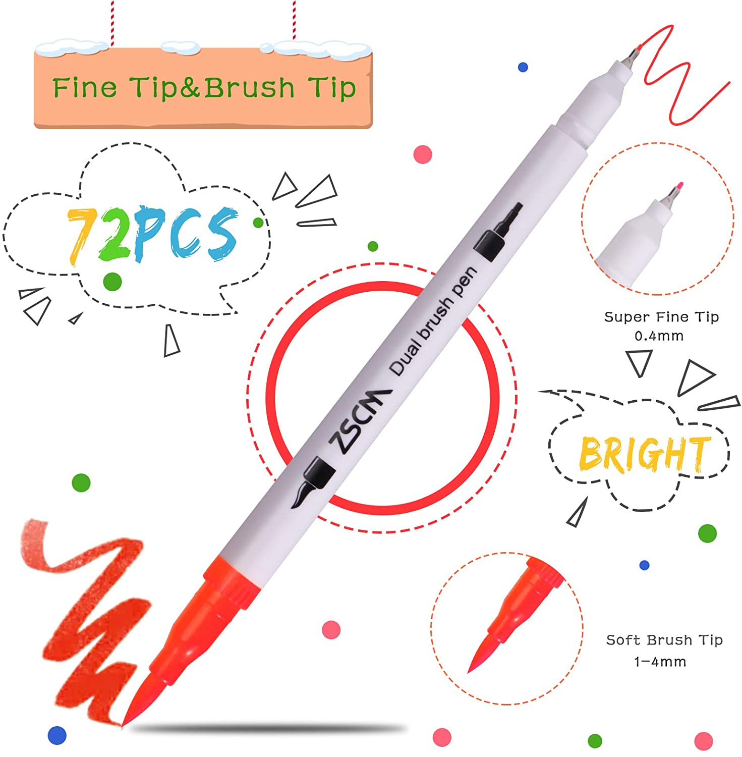 Podwójny pędzel długopisy Art markery ZSCM 72 kolory artysta cienka końcówka pędzla kolorowanki do pisanki kolorowanki dla dorosłych
