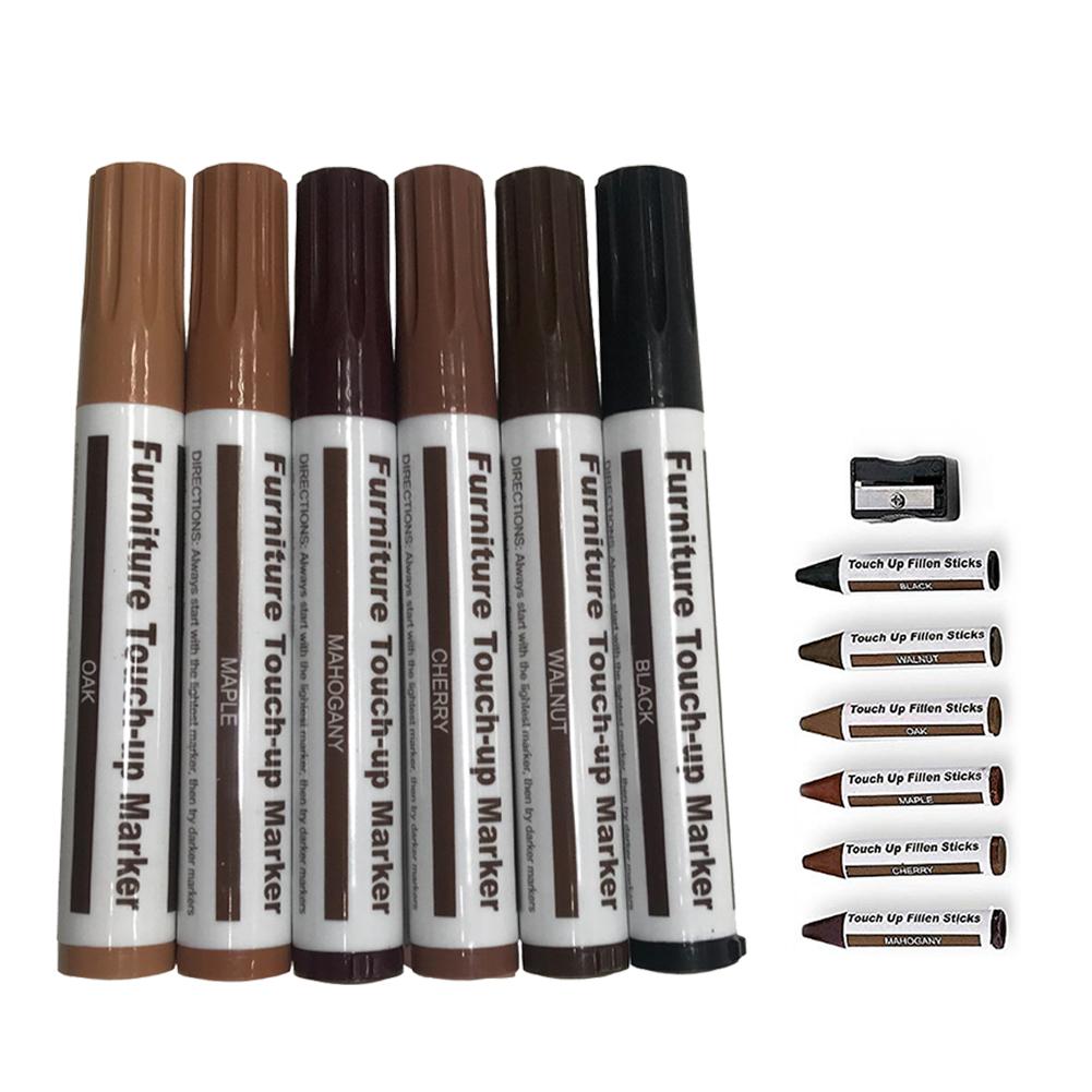 6 teile/satz Holzmaserung Farbe Reparatur Stift Marker Papier Gewickelt Wachs Stöcke kratzen aus Farbe Farbe Stift für Möbel Boden kratzen