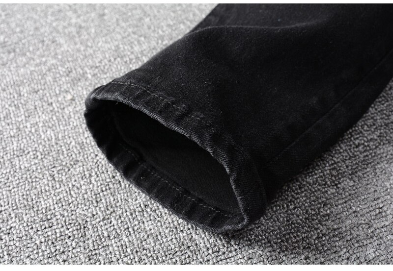 Nuovi jeans elasticizzati patchwork stampati Bandana Paisley da uomo Streetwear pantaloni a matita in denim nero pantaloni strappati magro sottile 669