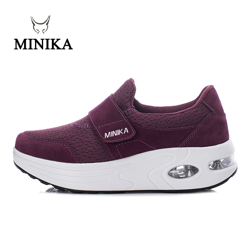 Platform minika shoes Sneakers Women Fitness Shoes Damping Sport Shoes Wedge Sneaker Breathable Mesh Casual deportivas con cuña