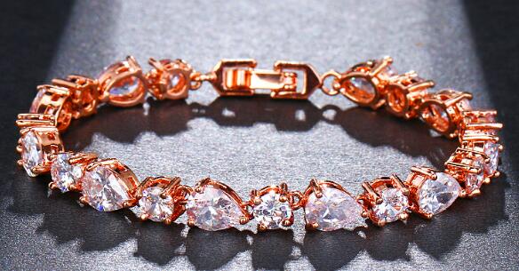 Emmaya Luxurious AAA Zircon Elements 3 Colors Austrian Crystal Bracelets Jewelry For Women Love Party: rose gold / 19cm