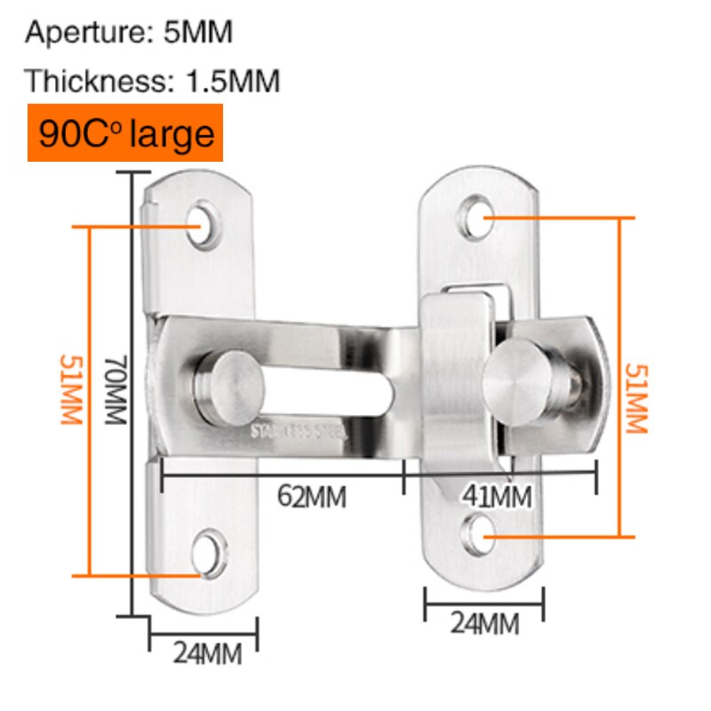 Stainless steel lock right angle flat angle bend lock easy assembly bolt stainless steel door buckle cabinet door lock: Right angle 90 large