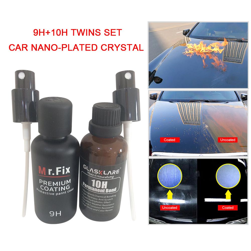 50ML 9H + 10H Hardness Car Liquid Glass Coating Glass Nano Fluorine Plated Crystal Ceramic Kit Car Paint 11pcs/set