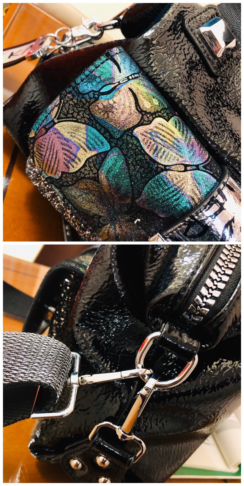 Bolsa feminina de couro, bolsa de mão com borboleta holográfica, design diário, couro artificial de grande capacidade, moda feminina