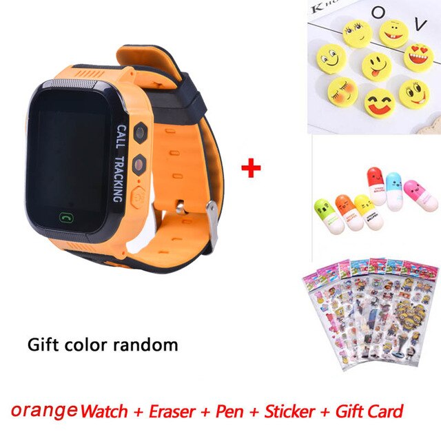 Q02 enfants montre intelligente caméra éclairage enfants regarder écran tactile SOS appel LBS suivi localisateur enfants bébé montre intelligente: orange with gift 2