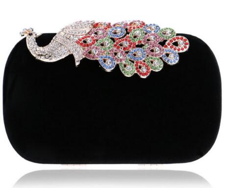 YINGMI Pavo Real de Diamantes Bolsos de Hombro de la Cadena de Metal Bolso de Noche Largo Rhinestones Wedding Nupcial Del Embrague Del Monedero Del Bolso De La Boda: YM1022black