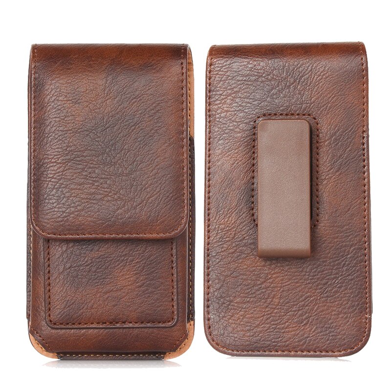 Portable Phone Bag for Google Pixel 4 4A Cover Cell Phone Belt Case for Huawei P40 Y5 Leather Pouch Holster Cover: Dark Brown