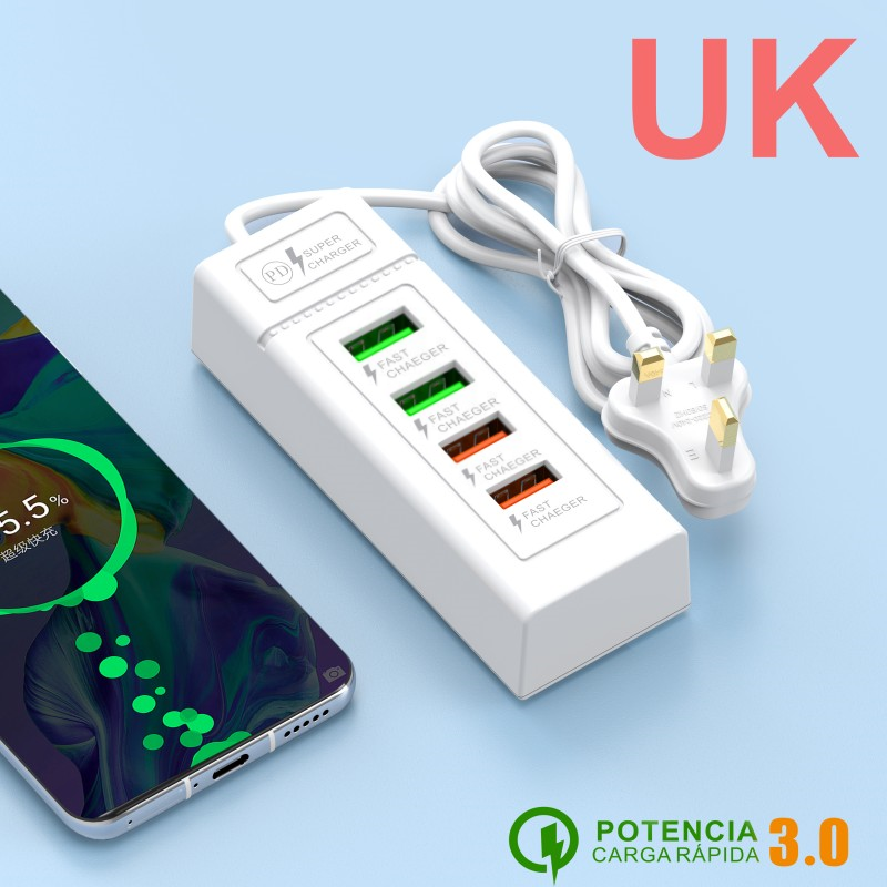 4- porters usb c hurtigladende reiselader med 1m kabler multiporter type c vegglader eu/us/uk plugg pd strømadapter lader: Gull