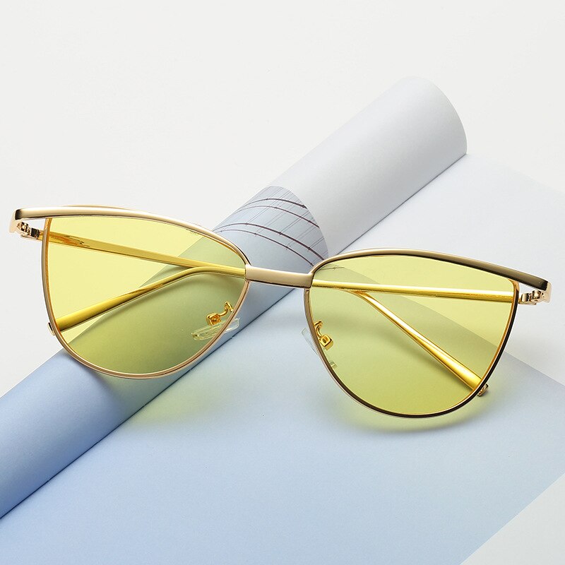 Brand cat eye red sunglasses ladies vintage shades tinted color lens women eyewear yellow sun glasses oculos uv400: Yellow