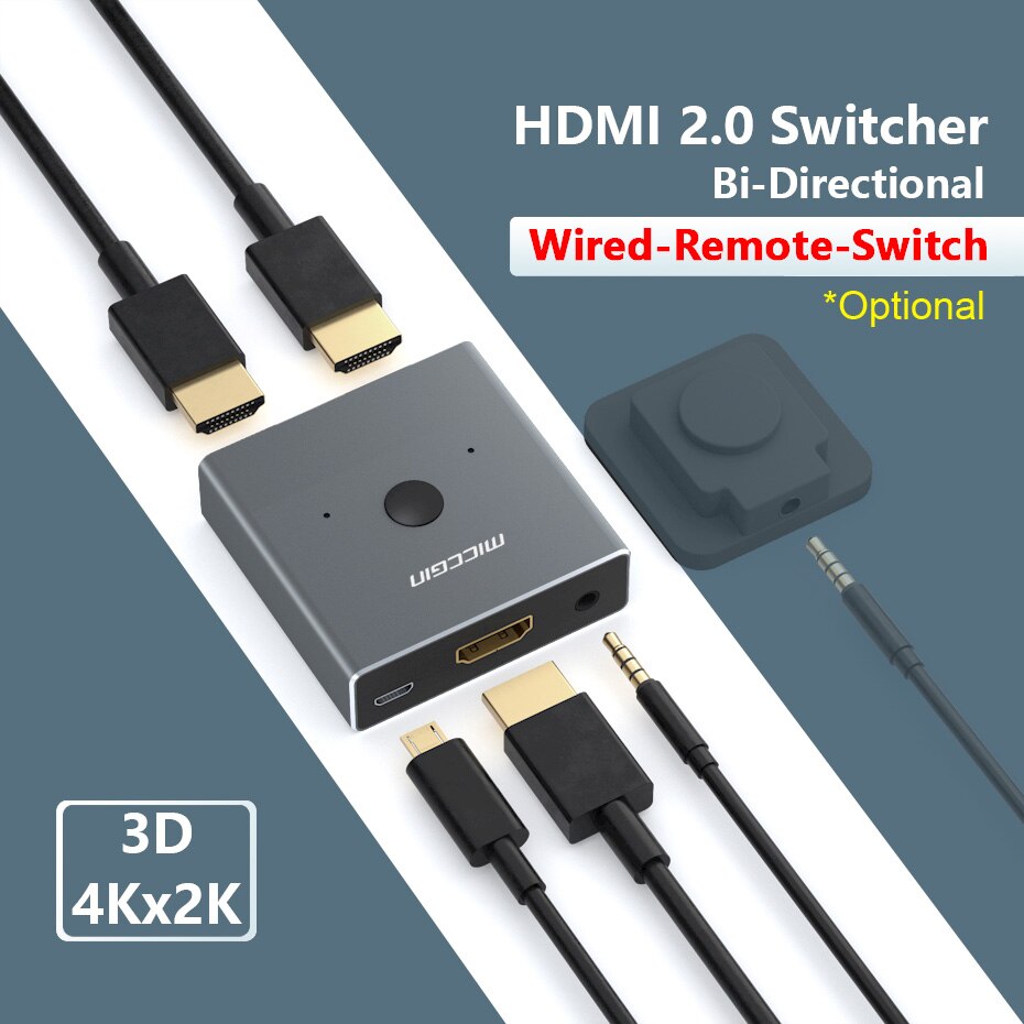4K HDMI Switcher 1x2 Mini 1 IN 2 OUT Wire Control HD 2.0 For XBOX 360 PS4 Smart Android HDTV Switch Adapter Spliter MICCGIN
