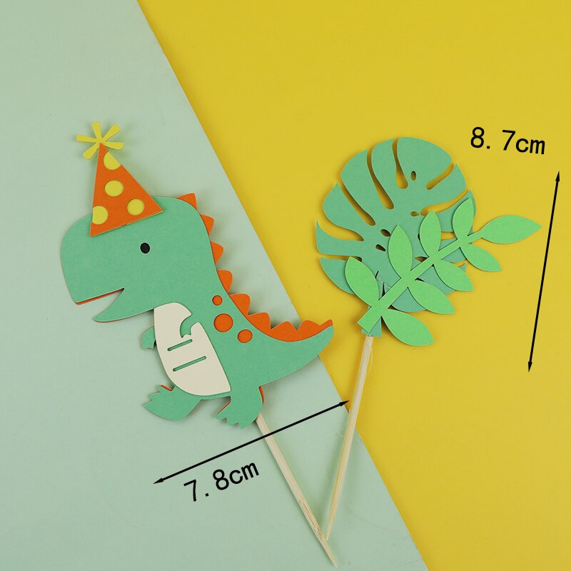 Jungle Animals Cactus Cake Toppers Happy Birthday Decorations For Children's Day Boy Girl Party Baking Sweet LoveGifts Supplies: 2pc dinosaur sets A