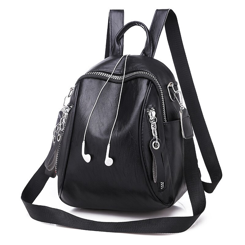 Women's Bag Double-side Zipper Double Shoulder Bag Simple Travel Backpack Women Backpack: Black