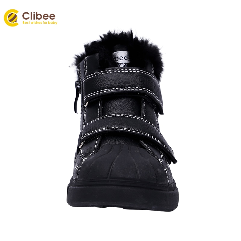 Clibee Jongens Meisjes Warm Winter Snowboots Met Veilig Neus Kids Flat Comfort Mid Kuit Laarzen Met haak-Loop En Wol Bont Linning