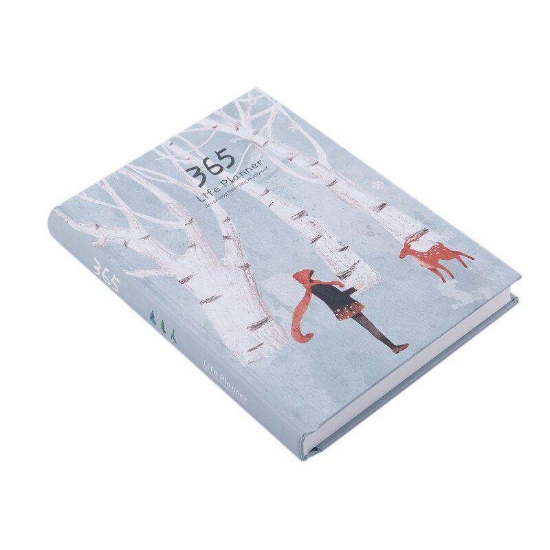 Hardcover Year Plan Notebook 365 Days Inner Page Monthly Daily Planner Organizer Diary, White+green Snow deer