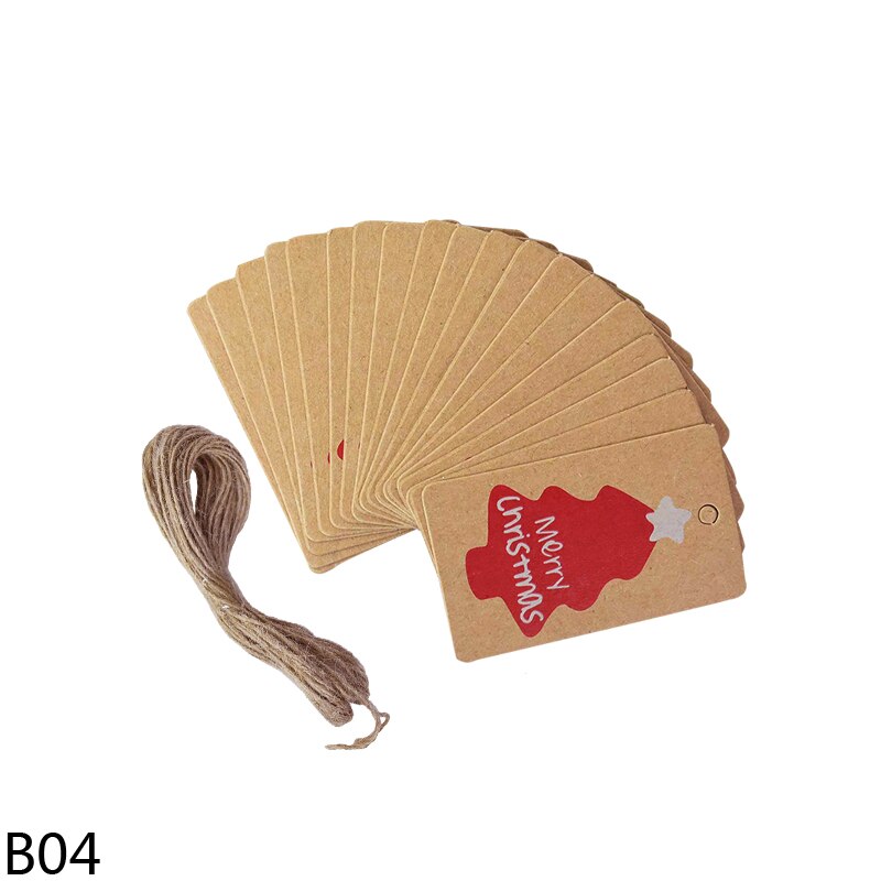 100 st/lot god jul kraftpappersetiketter gör-det-själv-etikett hängetiketter inslagningstillbehör festfavoriter juldekoration: B04 julgran