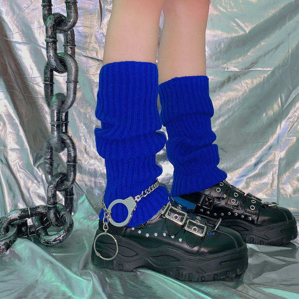 Calcetines largos hasta la rodilla para mujer, medias cálidas de punto, estilo Punk, Lolita, Cosplay, gótico, Kawaii, Hip-hop, Rock, para invierno: Blue