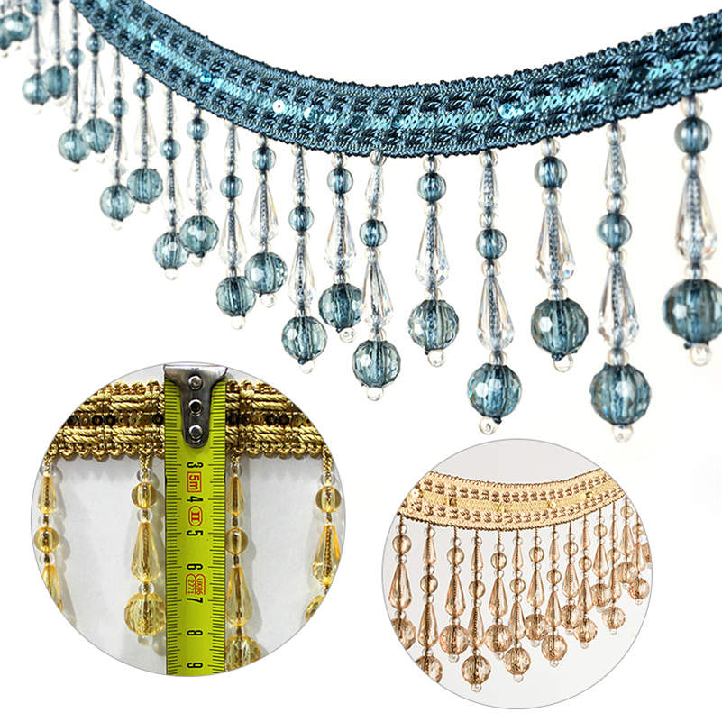 3 Meter Crystal Beaded Curtain Fringe Tassel Trim Upholstery Craft Acrylic Pendant Edge Lampshade Upholstery Trim Decor