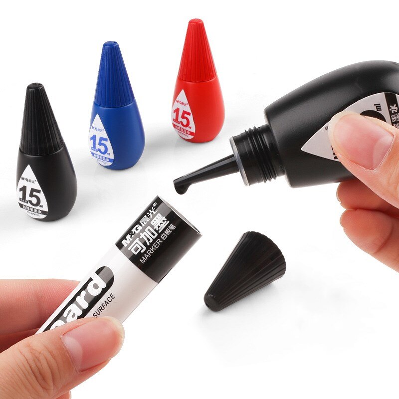 M&amp;G Erasable Whiteboard Marker Pen 1 Pcs Blackboard + 1 Ink Bottle Set Office Markers Dry Erase Blue Black Red Office Supplies