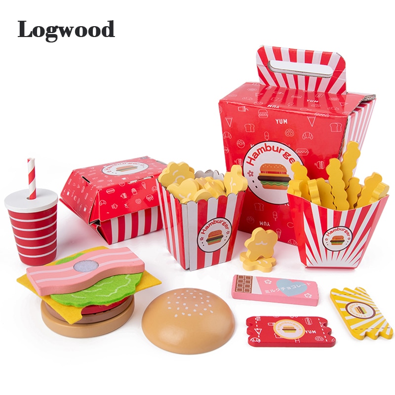 Baby toy Kitchen toys Burger Set Real life Cosplay Monterssori Educational Wooden toys for Children Party Game