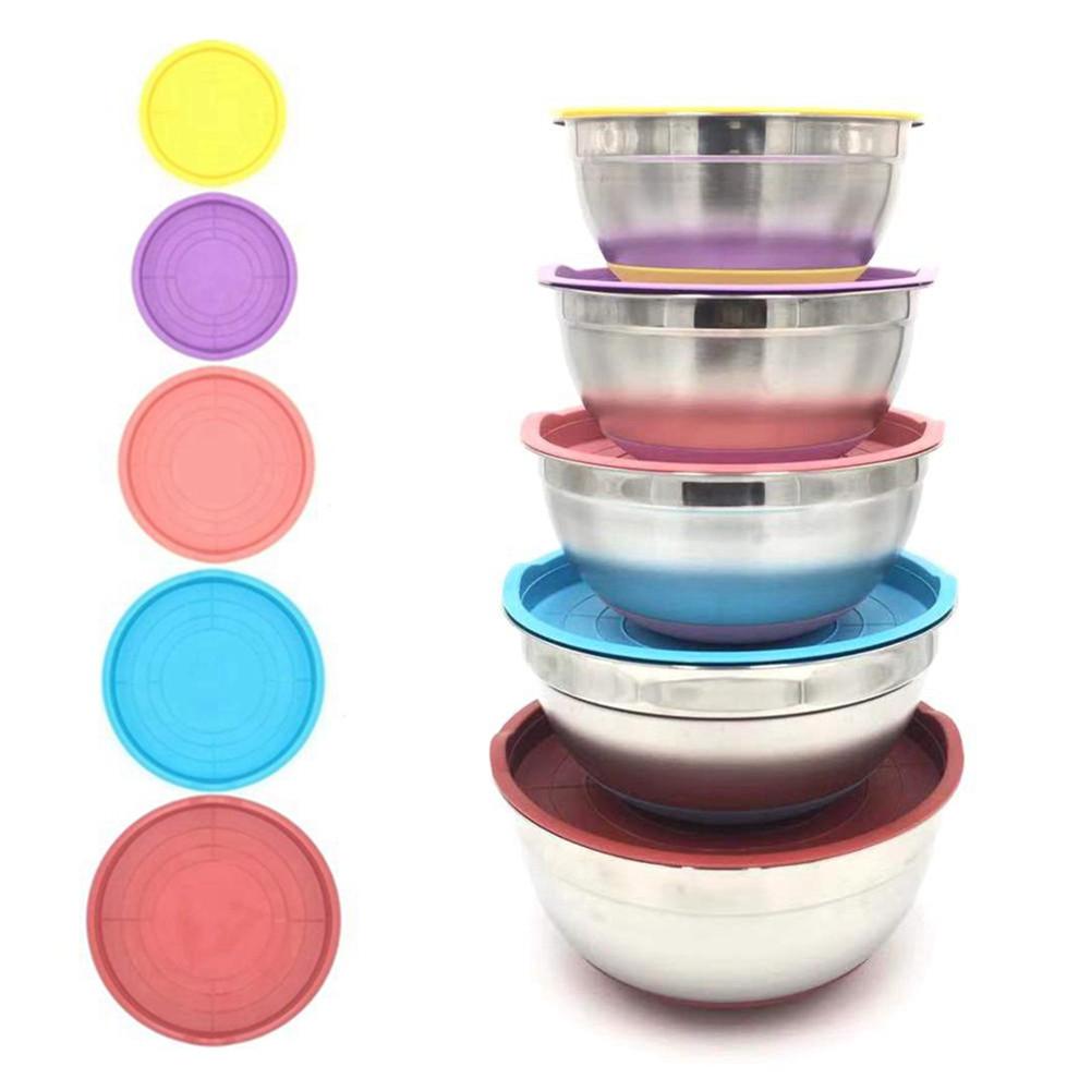 Stainless Steel Mixing Bowls Set Whisking Mixing Bowls With Lid Non Slip Silicone Bottom Salad Basin For Salad Cooking Baking: 22 24 26 28 30 cm