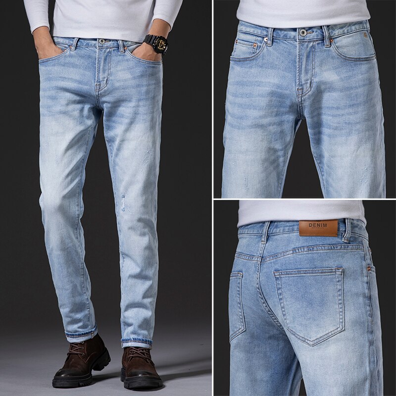 Spring Autumn Men's Slim Slim Straight Jeans Men's Stretch Skinny Jeans Casual Korean Men's Retro Denim Trousers