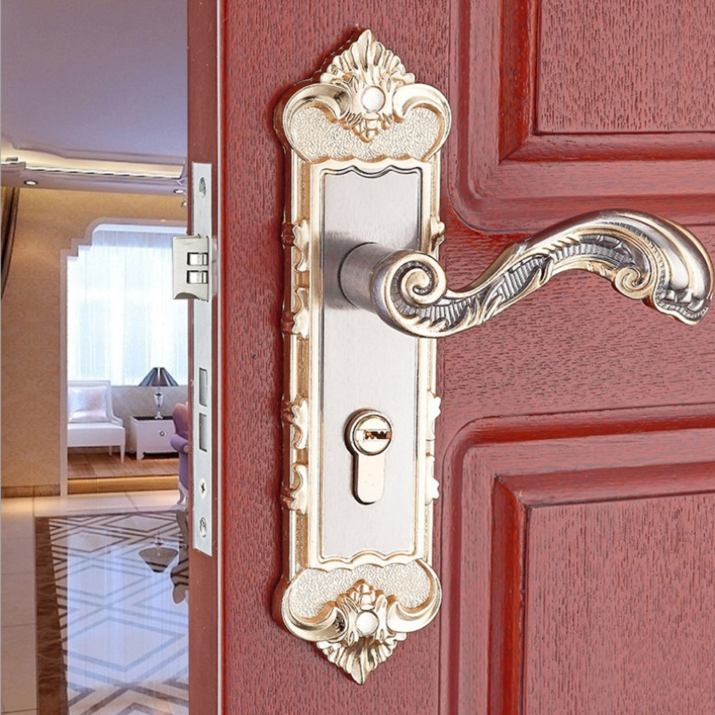 European Vintage Interior Entrance Lever Door Handle [With Three Keys] Lock Latch For Office Bedroom Front Door Hardware Tools