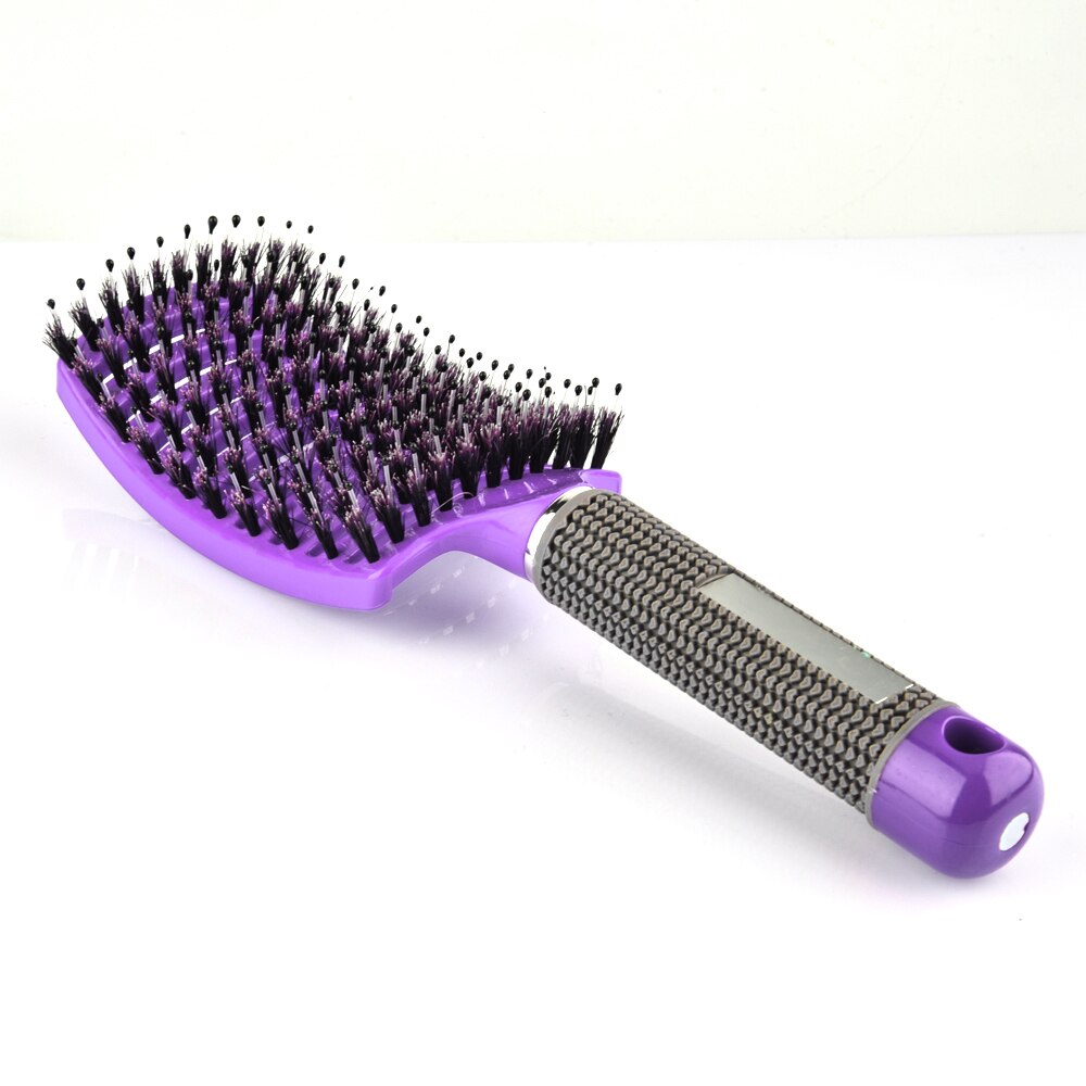 Zakrzywiona szczotka robić włosów z włosia dzika profesjonalna rozczesywania szczotka robić włosów masaż głowy grzebień fryzjerstwo stylizacja CombFor grzebienie robić włosów dzik: purpurowy