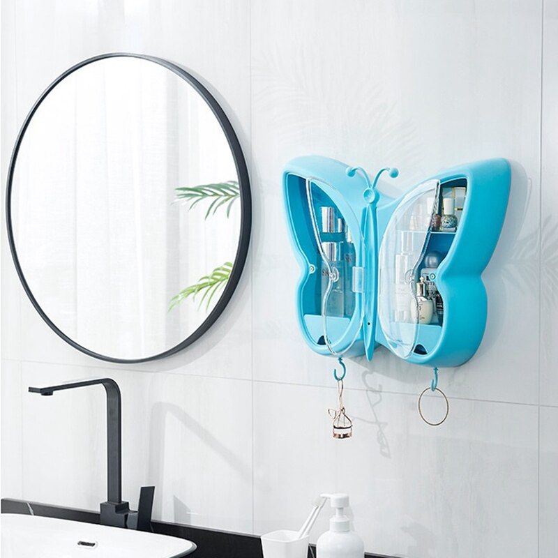 Butterfly Wall Hanging Makeup Storage Box Drawer-Type Bathroom Makeup: Blue
