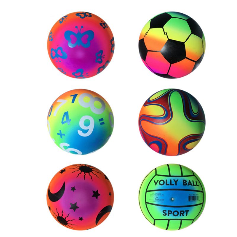 Rainbow Inflatable Ball Football Rubber Ball Beach Pool Play Early Education BX0D