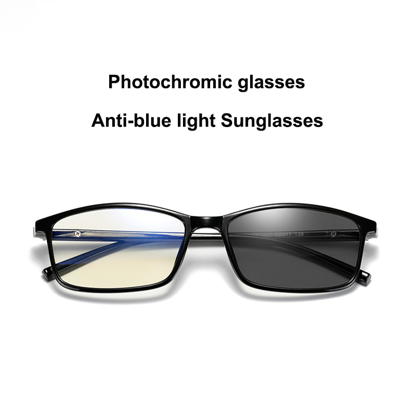 Gafas fotocromáticas de bloqueo de luz azul para uso en ordenador, filtro UV antitensión TR90, montura ligera para gafas de exterior
