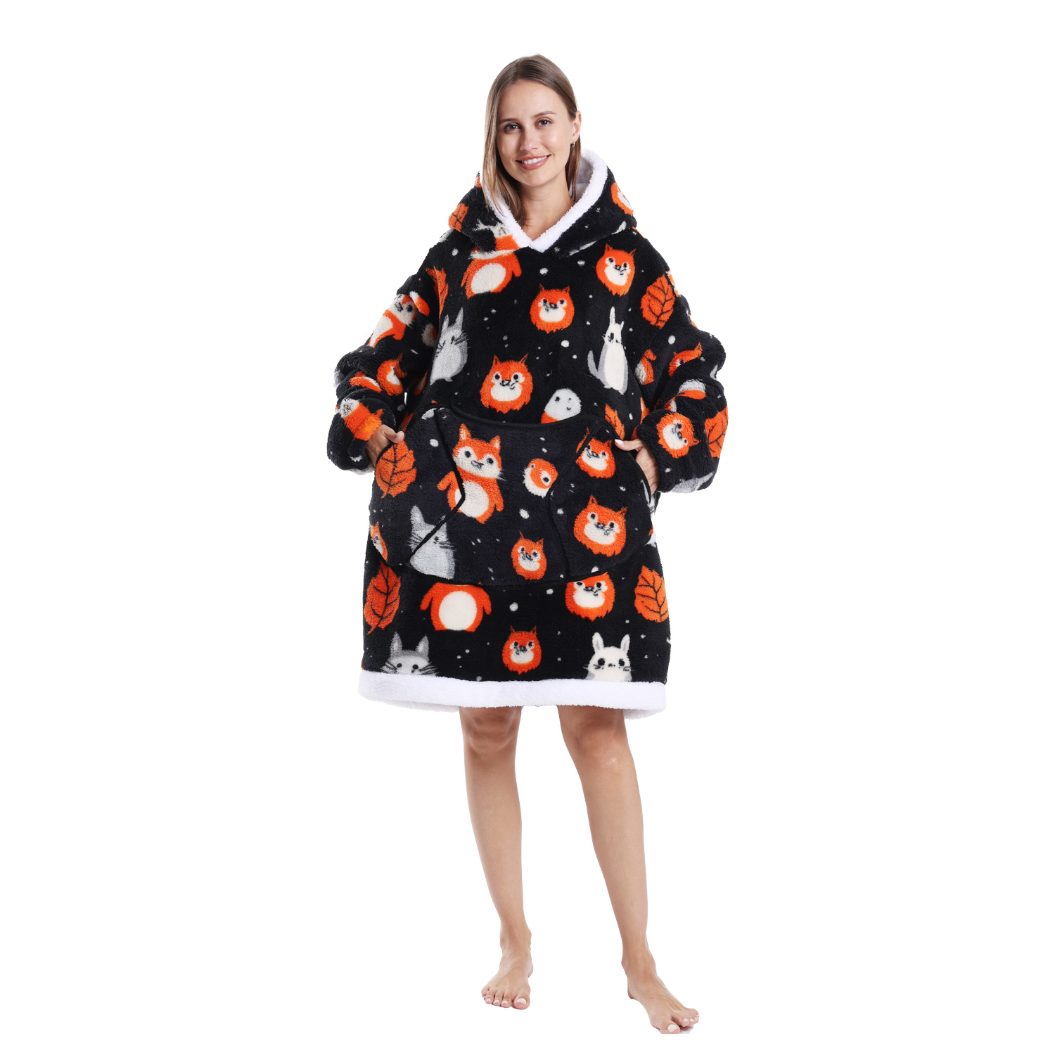 Winter Warm Fleece Fluffy Fuzzy Blanket Hoodie Thick Wearable Blanket Hooded Blanket for Adults Men Women Christmas