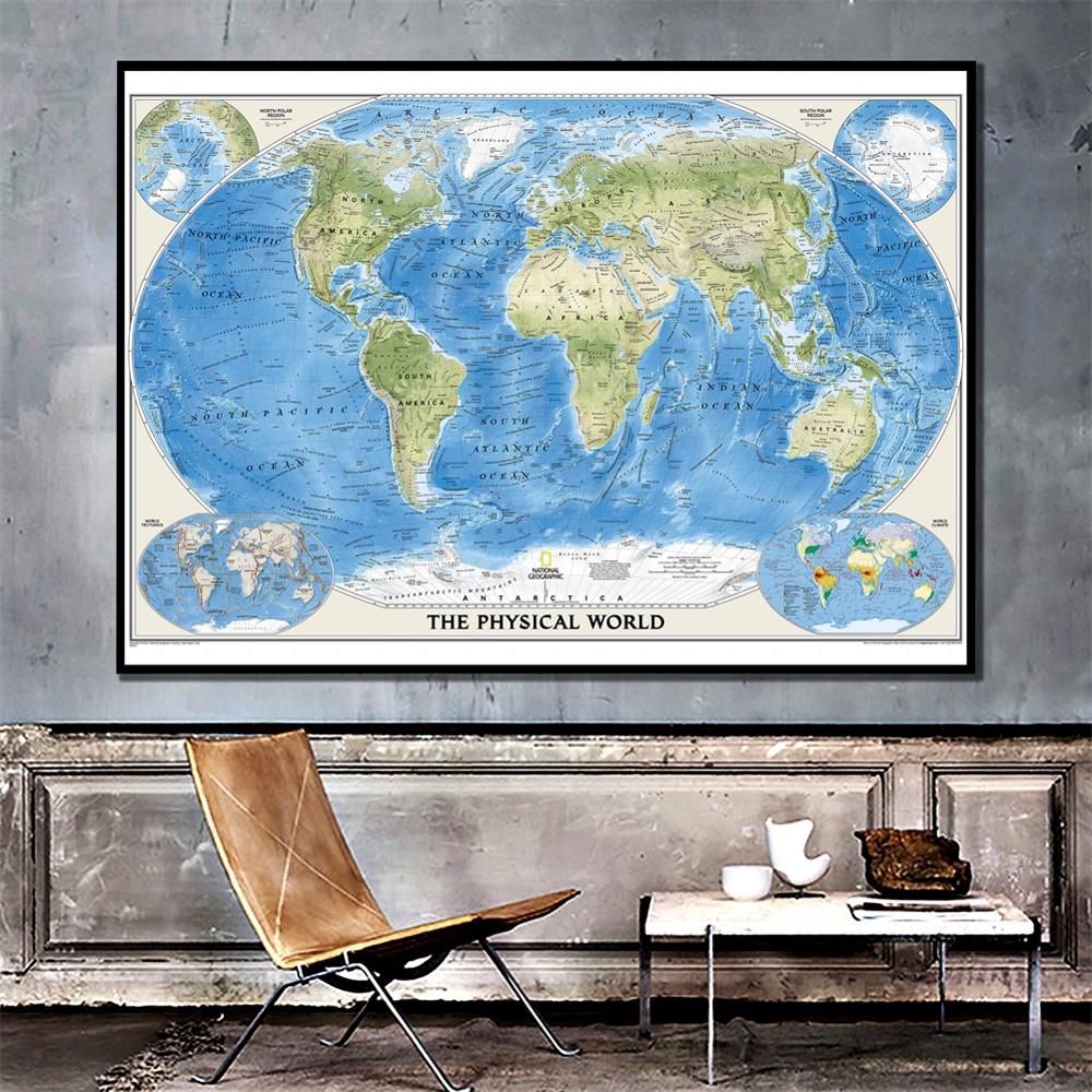 De Wereld Fysieke Wereld Met Wereld Klimaat En Tektoniek Kaart Hd Wall Decor Canvas Schilderij Voor Thuis/Kantoor Muur decor