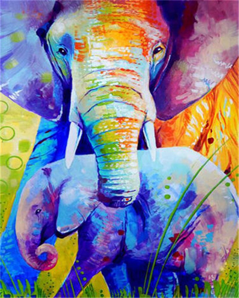 EverShine DIY Oil Painting Paint By Numbers Animals Hand Painted Wall Art Kits Drawing Canvas Elephant Home Decor: SZES-836