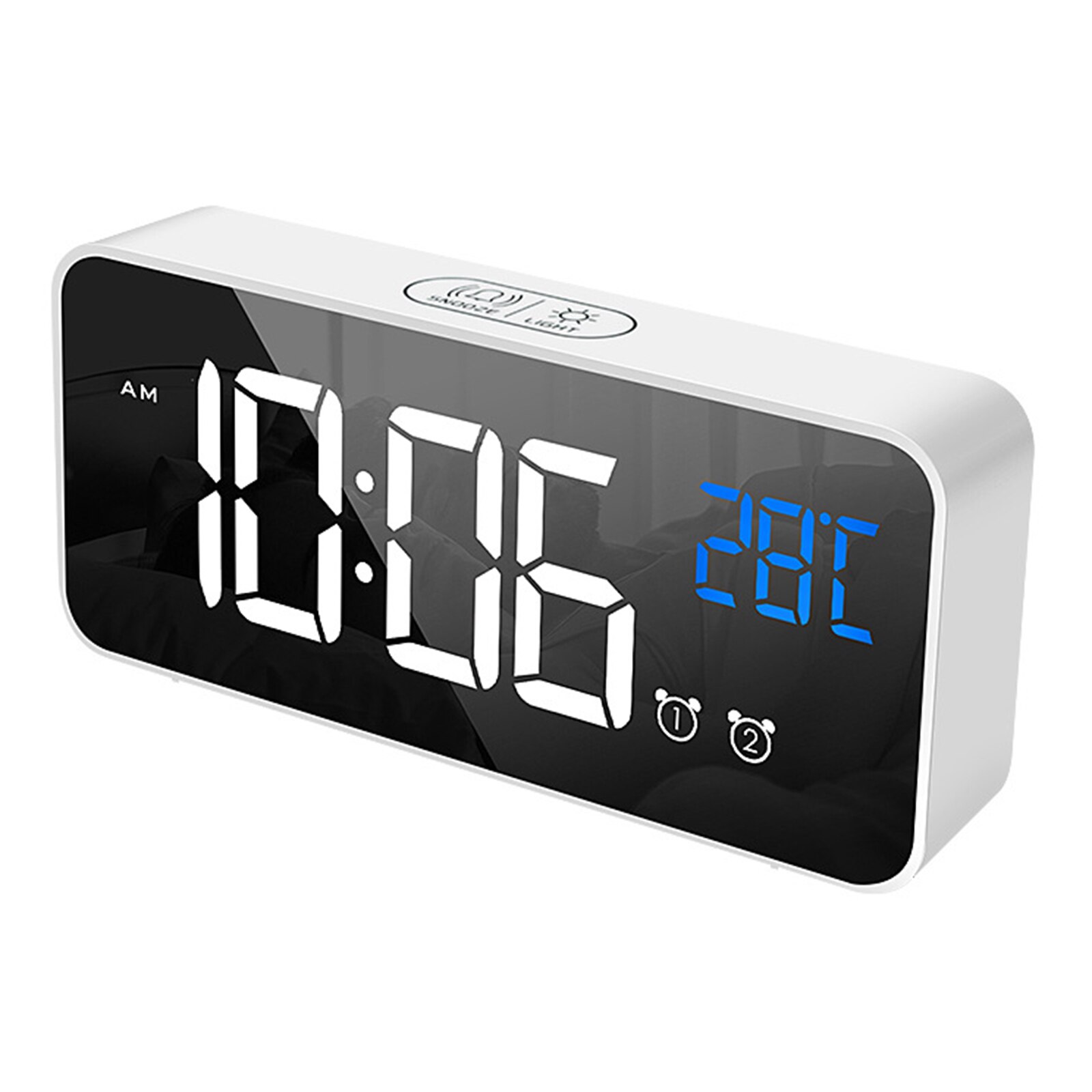 Music Alarm Clock LED Digital Clock 2 Alarms Voice Control Snooze Temperature Display Reloj Despertador Digital with USB Cable: White