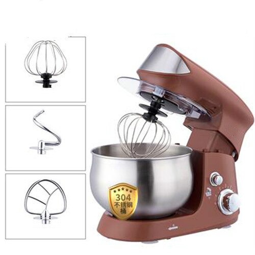 3.5L Stainless Steel Bowl Electric Stand Food Mixer Cream Blender Knead Dough Cake Bread Chef Machine Whisk Eggs Beater EU: Brown