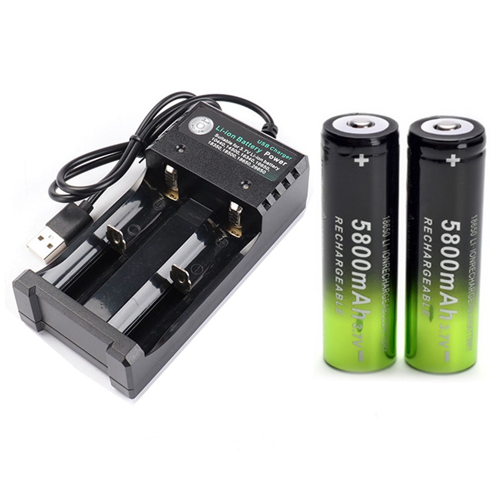 2x batterij 18650 3.7 v 5800 mah Li-ion oplaadbare batterij + 1 batterij oplader intelligente voor zaklamp koplamp