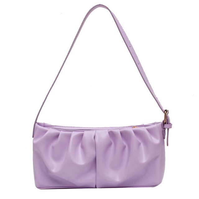 Yogodlns Summer Shoulder Bag Women Leisure PU Leather Baguette Bag Pleated Cloud Bag Female Small Handbag Phone Purse: purple