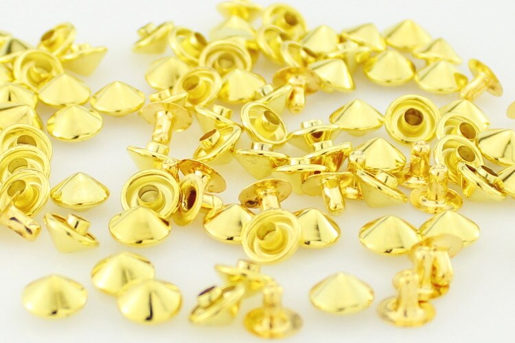 100 stücke 9mm Bunte einstellen Kegel Nieten Zink Legierung Leder Zucht Schuhe DIY Punk Stil Spitze Schraube Für Gürtel taschen pulseras pinchos: Gold