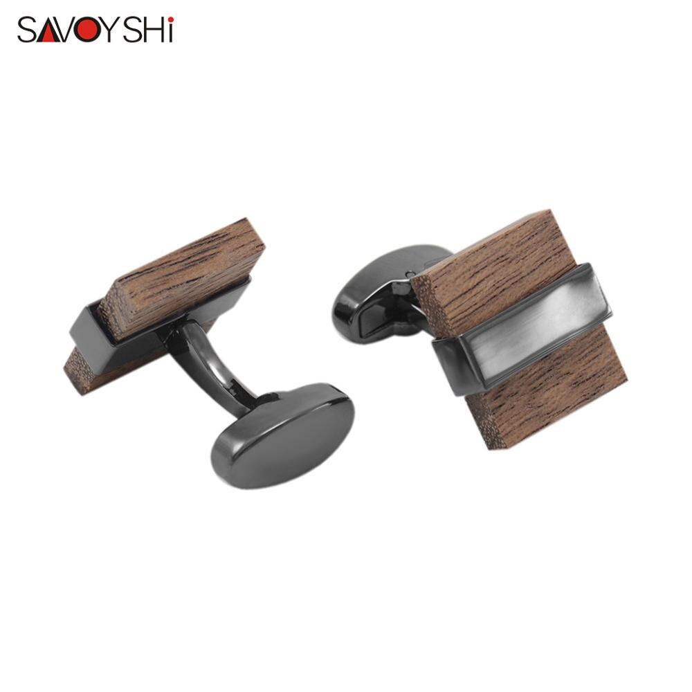 SAVOYSHI Wooden Cufflinks for Mens Shirt Cuff Brown Black Mashup Wood Cuff Links Wedding Brand Jewelry