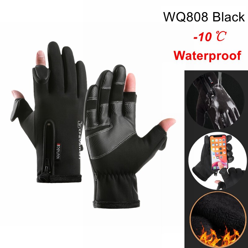 Guantes de ciclismo impermeables para exteriores, manoplas de invierno para pantalla táctil, a prueba de viento, para motocicleta, esquí y bicicleta: WQ808 Black / XL