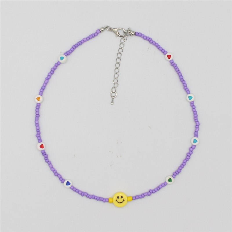 Bohemia Handmade Rainbow Beads Personality Random Color Heart Choker Necklace Women&#39;s Smiley Clavicle Collares Jewelry