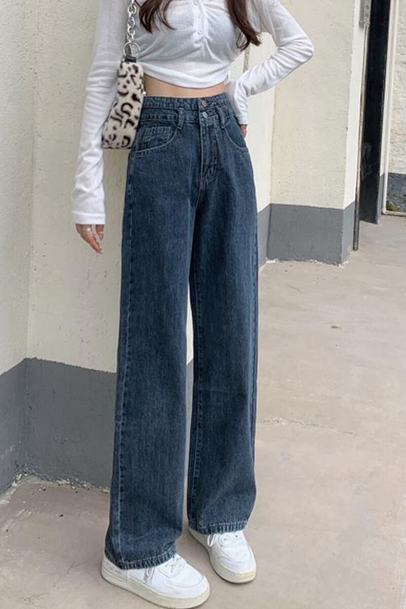 Jean Vintage bleu Patchwork pour Femme, pantalon à jambes larges, Streetwear, ample, printemps, 2022