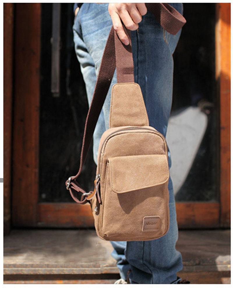 Men&#39;s Small Chest Sling Bag Travel Hiking Cross Body Messenger Shoulder Backpack Solid Men Canvas Bag