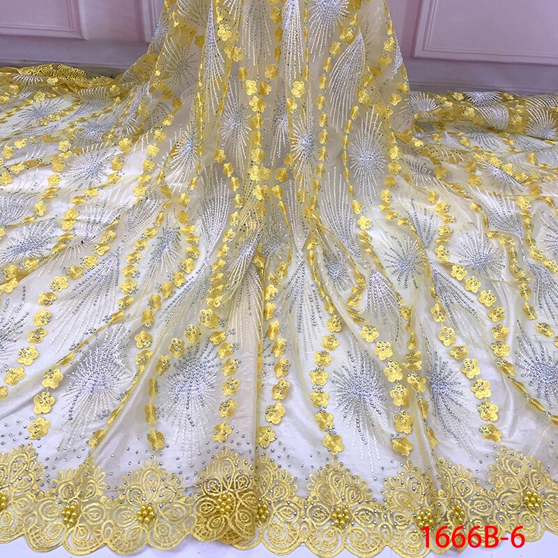 Tela de encaje de tul africano de bordado de flores tela de encaje francés con abalorios para KS1666B-3 de mujer